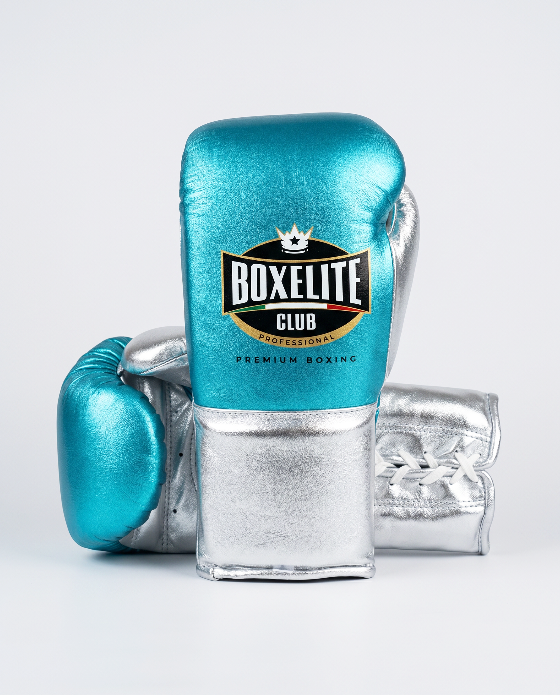 Aqua & Silver 8oz Pro Fight Gloves