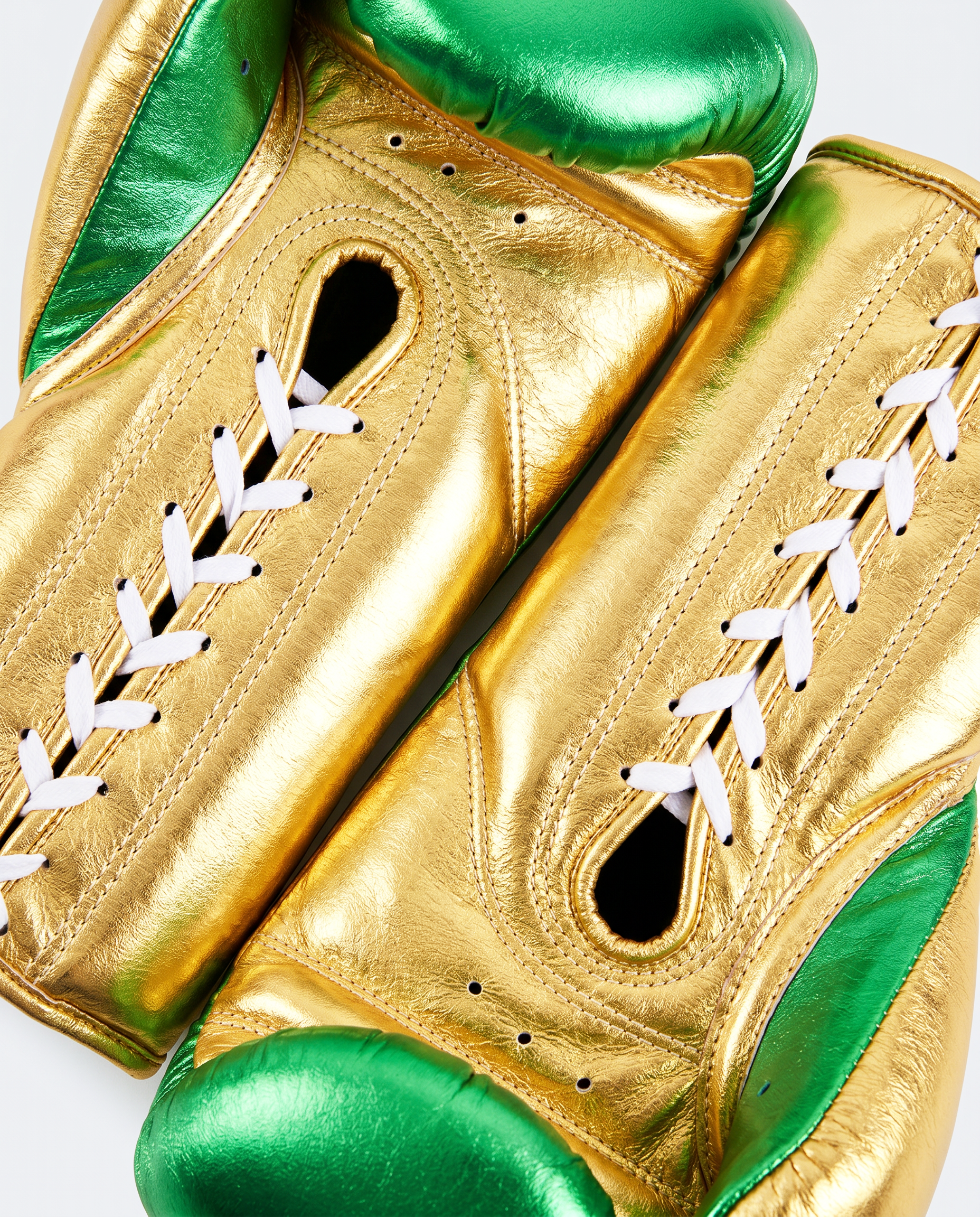 Metallic Green Gold & White 10oz Pro Fight Gloves