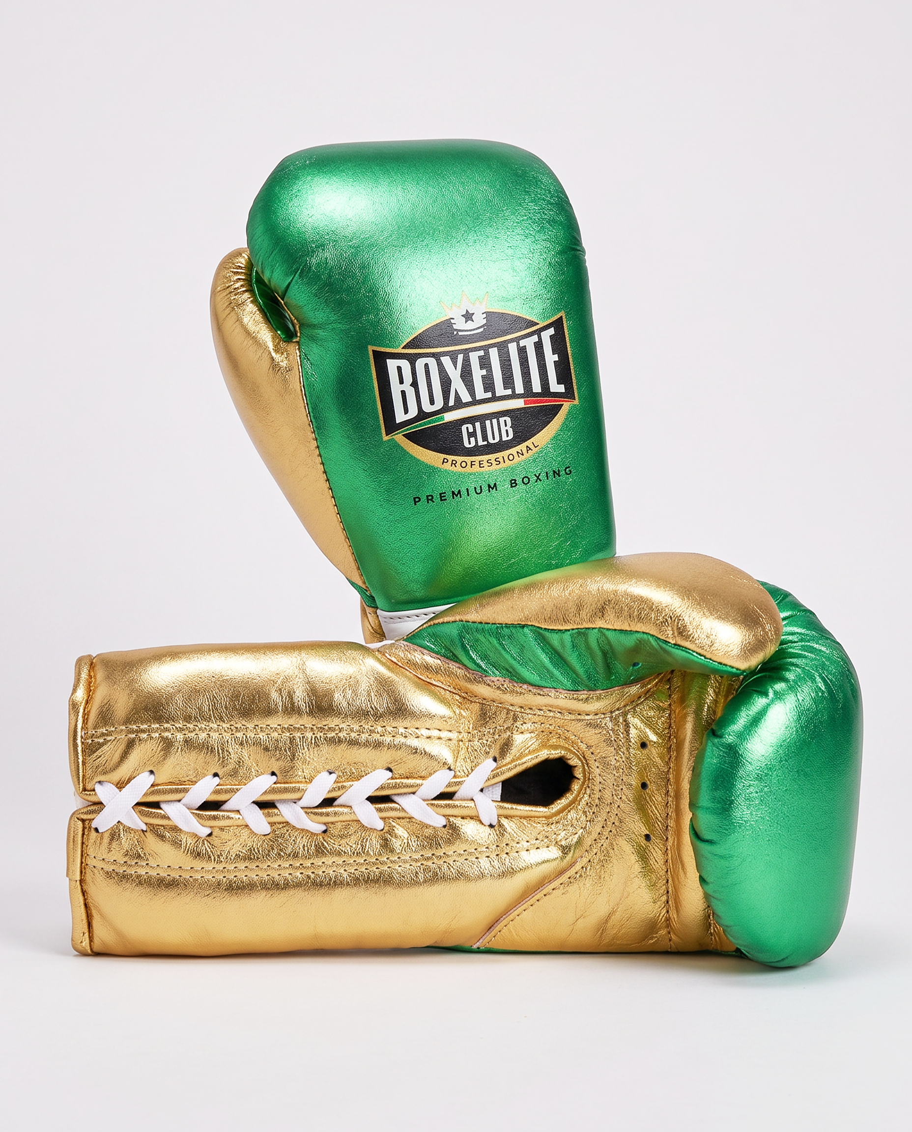 Metallic Green Gold & White 10oz Pro Fight Gloves