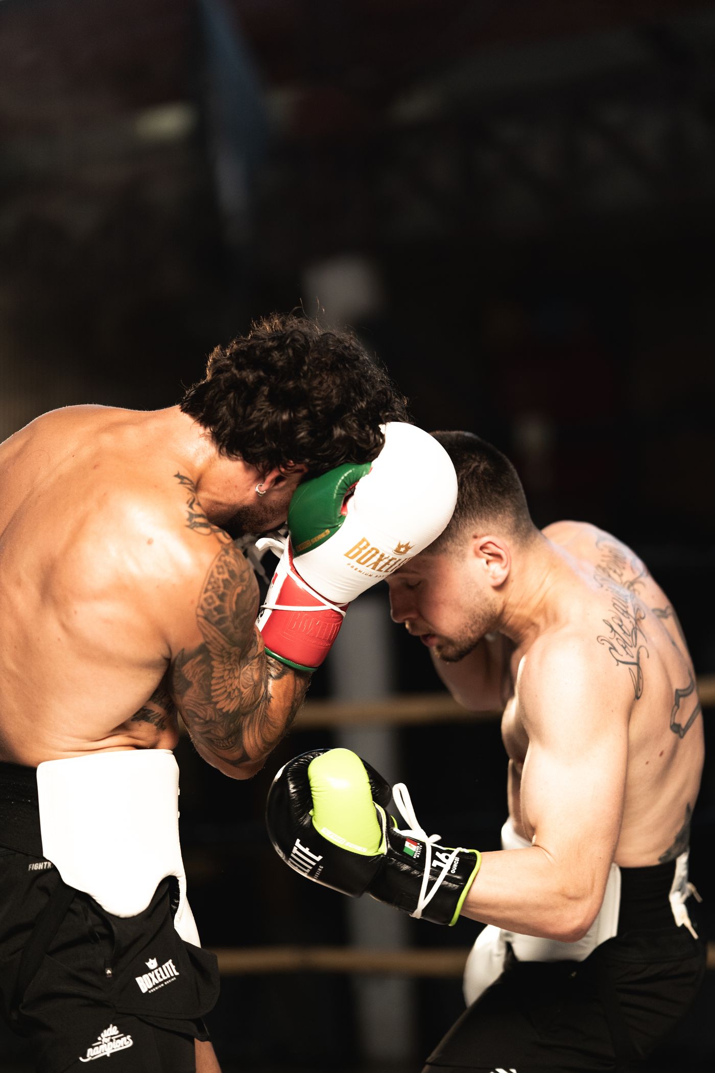 Two professional boxers sparring in BOXELITE S-PRO Series gloves during the launch photoshoot