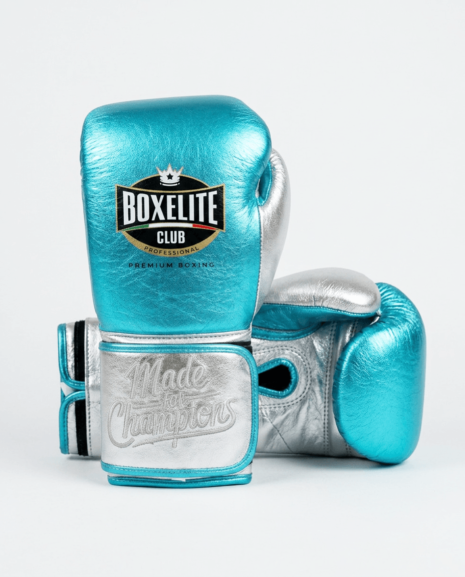 Aqua & Silver 14oz Velcro Training Gloves