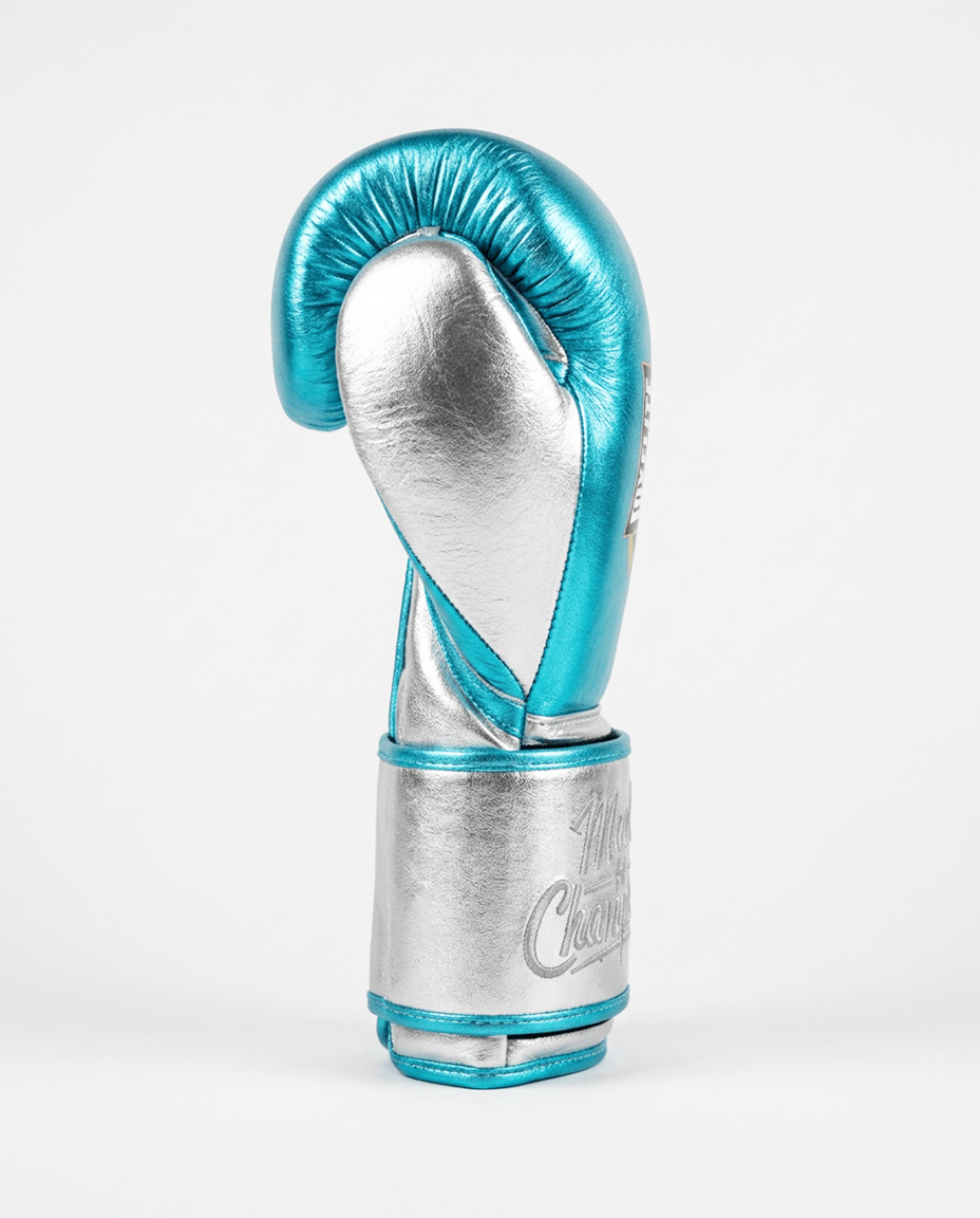Aqua & Silver 14oz Velcro Training Gloves