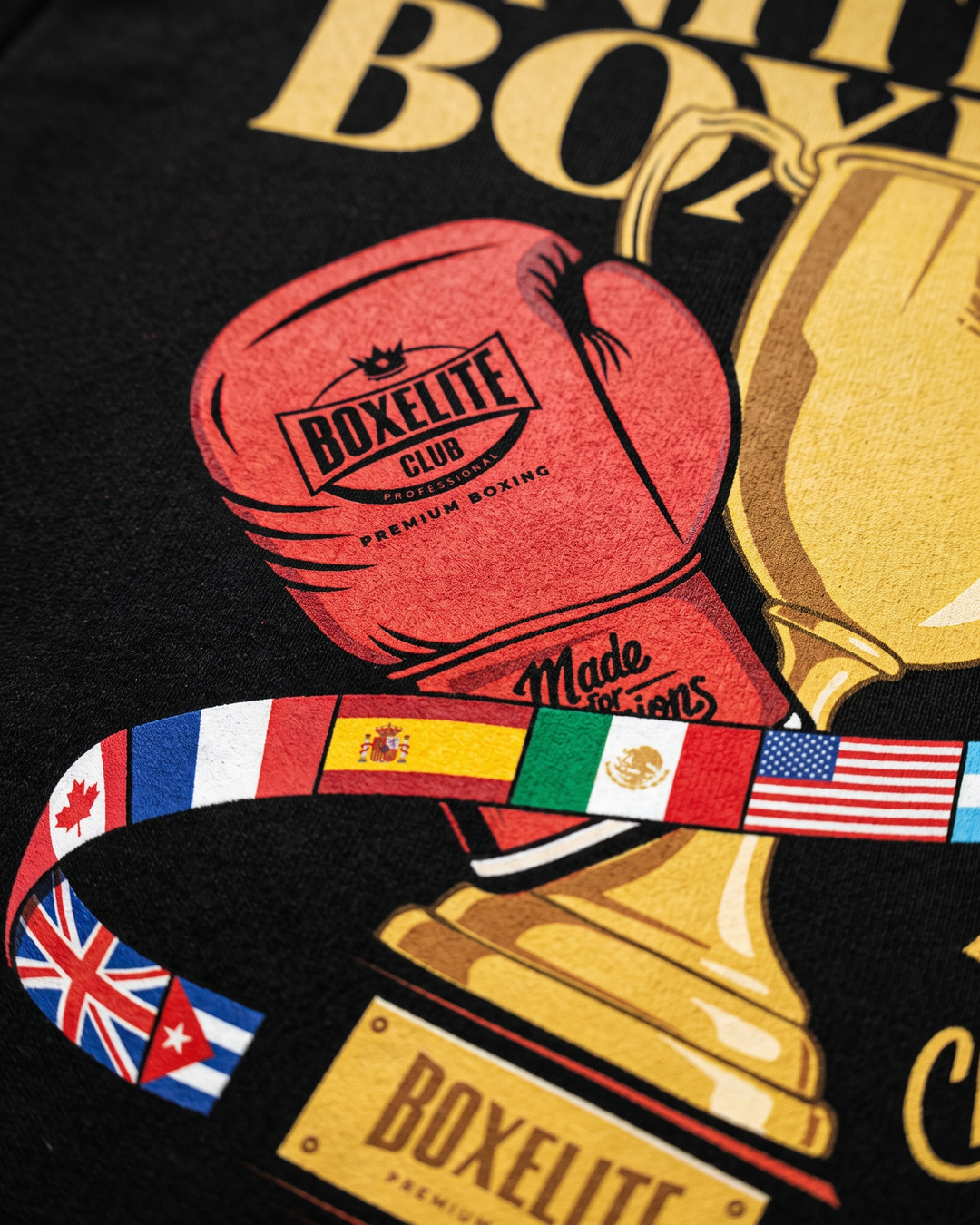 The Trophy Black Hoodie - print close-up