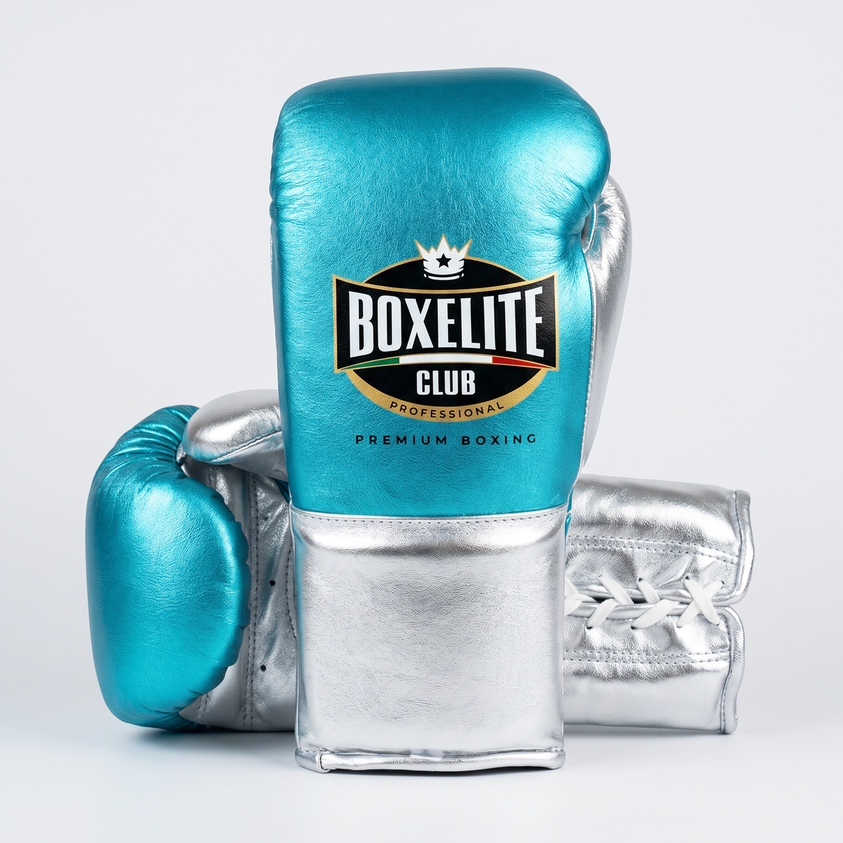 Aqua & Silver 8oz Pro Fight Gloves