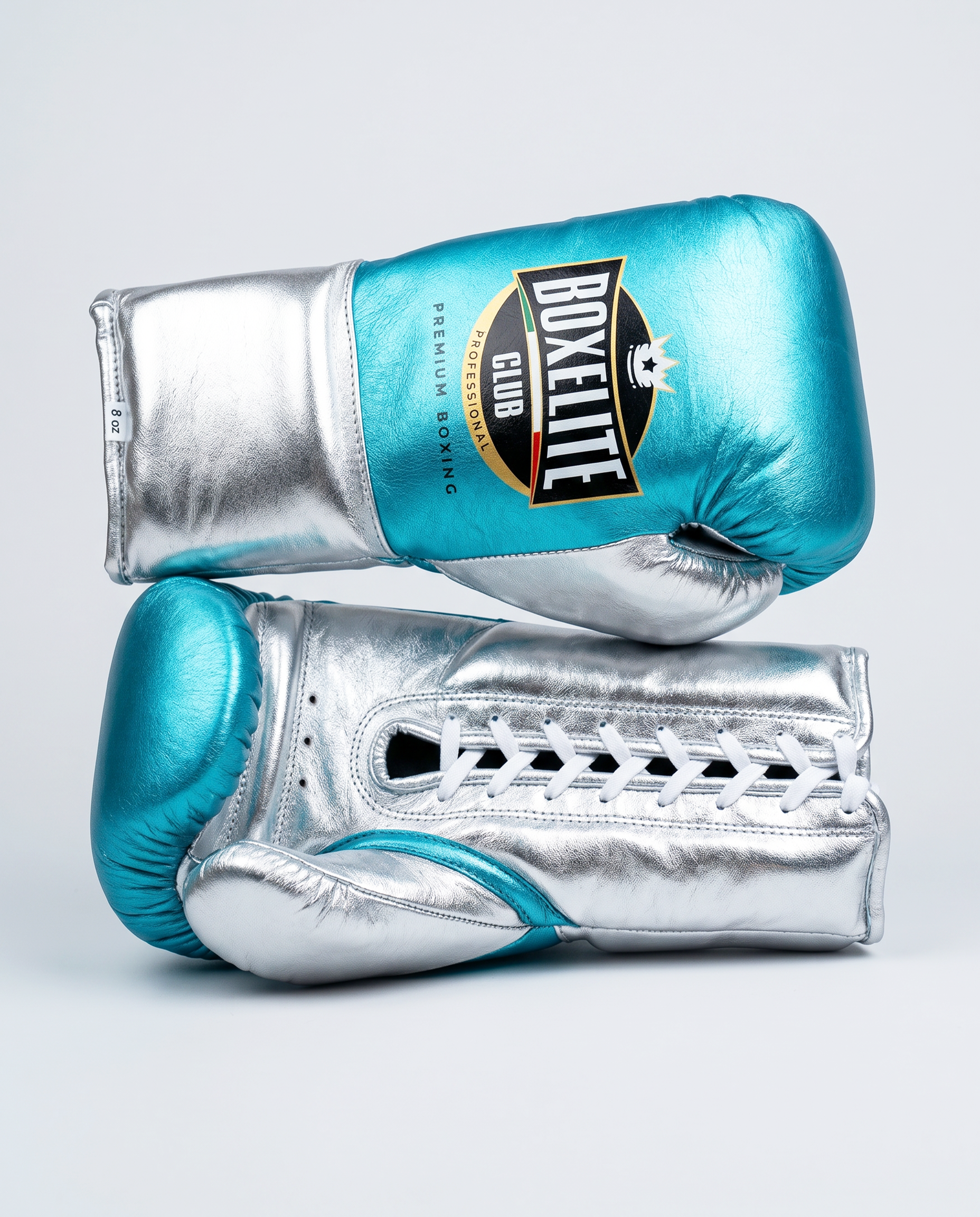 Aqua & Silver 8oz Pro Fight Gloves