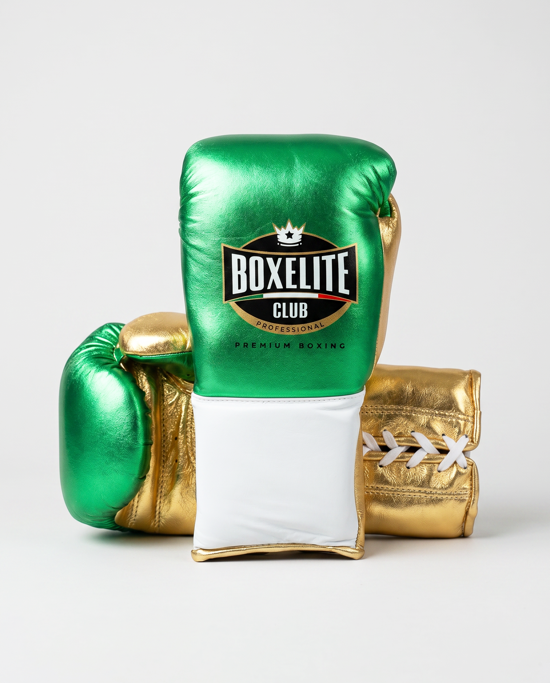 Metallic Green Gold & White 10oz Pro Fight Gloves