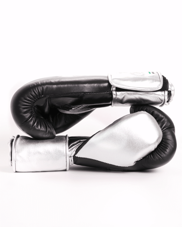 Training MX Gloves - Premium Black & Metallic Silver 16oz Velcro - Image 3