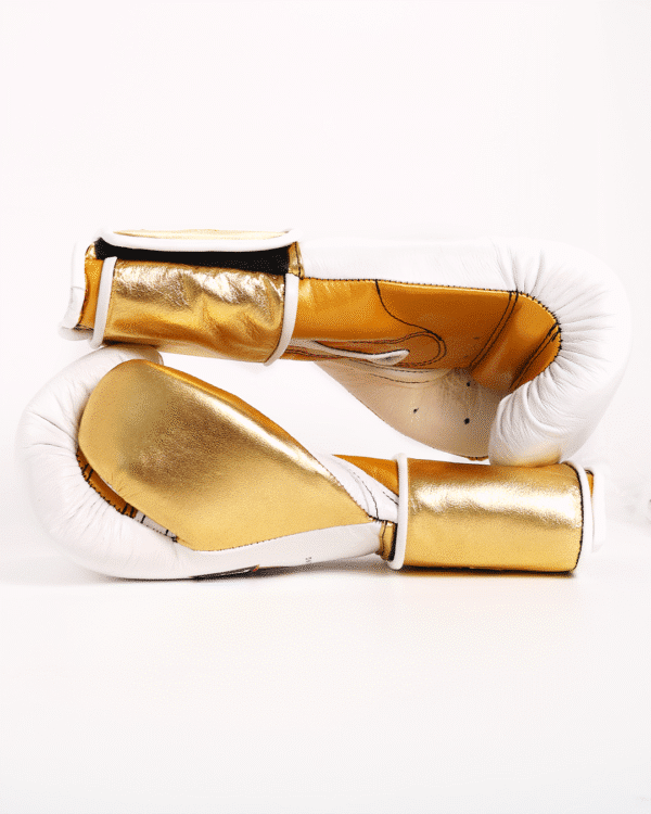 Training MX Gloves - Pure White & Metallic Gold 14oz Velcro - Image 2