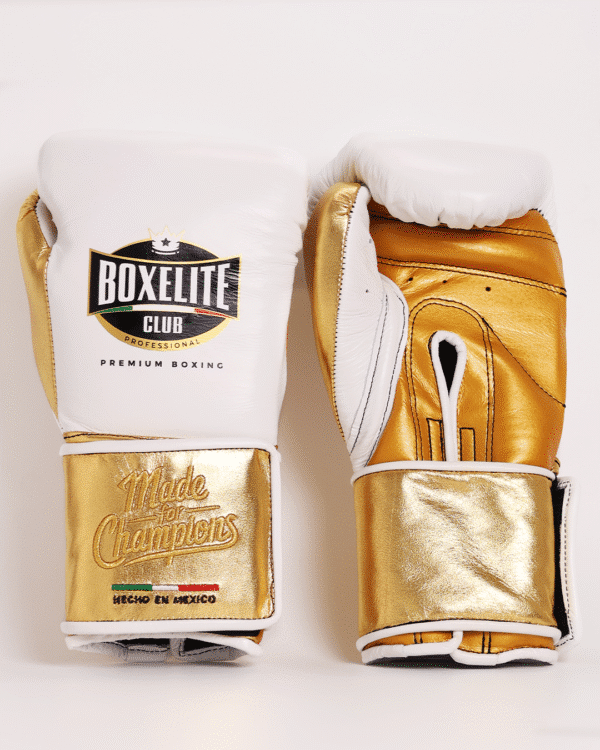 Training MX Gloves - Pure White & Metallic Gold 14oz Velcro - Image 3