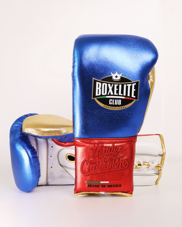 blue_laces_1 Training MX Gloves - Metallic Blue & Red with Gold 14oz - Image 1